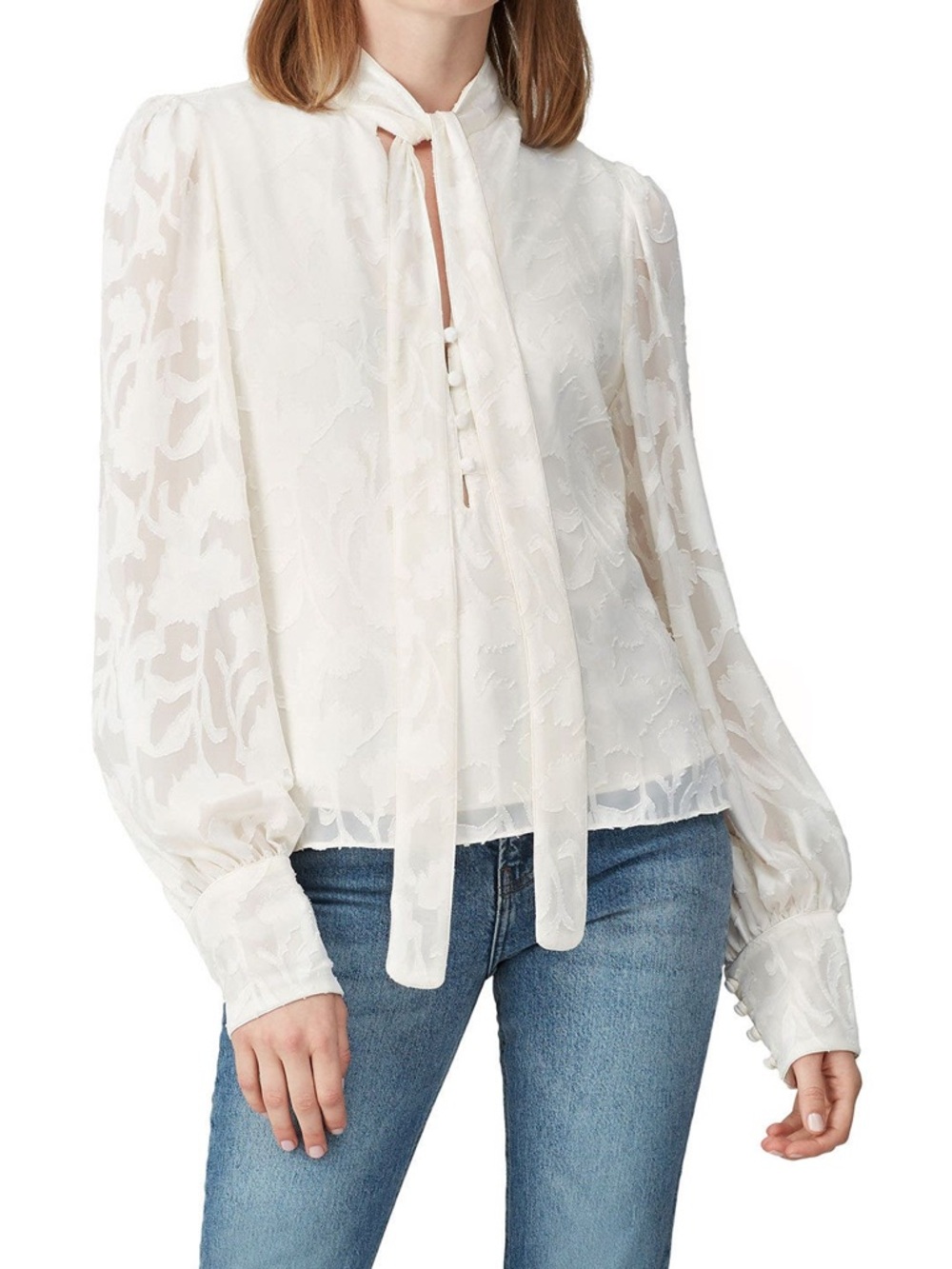 Alexis Ivory Sheer Tie-Neck Blouse